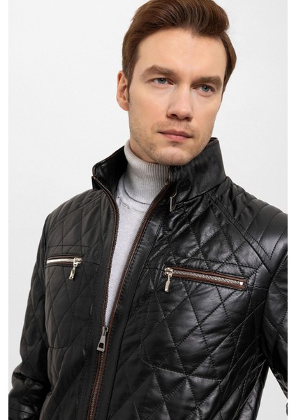 Siyah Mateo Erkek Kapitone Dikişli Deri Kaban fırsatları