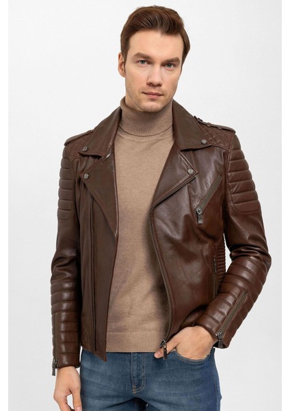 E1001 Konyak Biker Erkek Deri Mont