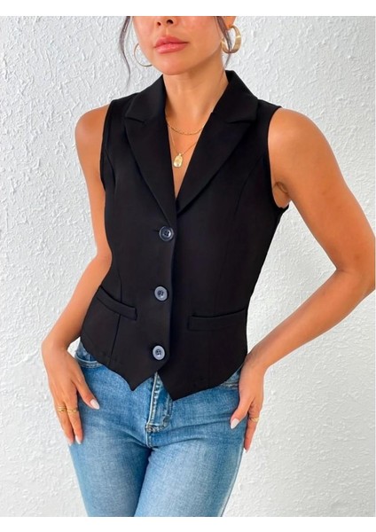 Kadın Kolsuz Yakalı Önden Düğmeli Atlas Yelek fırsatları
