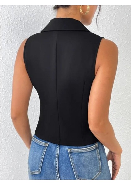 Kadın Kolsuz Yakalı Önden Düğmeli Atlas Yelek indirimleri