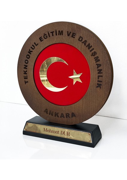 Türk Bayraklı Kurumsal Plaket | Kişiye Özel Ahşap Masa Üstü Ödül | Eğitim ve Danışmanlık Hediyesi modelleri
