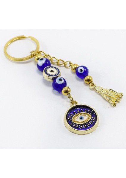 Lacivert Renk, Nazar Boncuklu Göz Figürü Araba Dikiz Ayna Süsü, Hediyelik Çanta Süsü