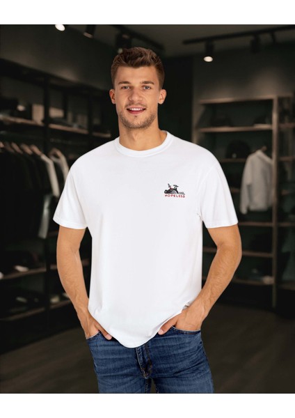 Hopeless – Nakışlı Unisex Beyaz Tişört – %100 Pamuk Regular Fit