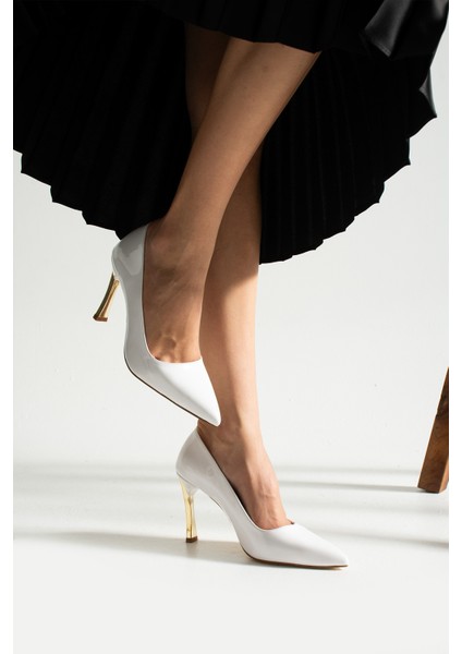 Beyaz Rugan Stiletto Konforlu Günlük ve Özel Gün Kadın Topuklu Ayakkabı fırsatları