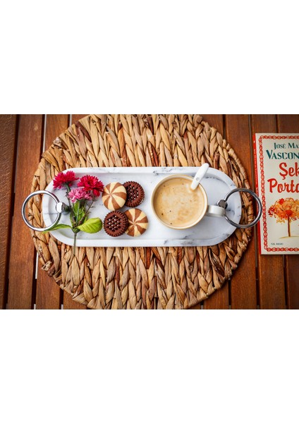 Amora 30CM Mermer Tek Veya Çift Kişilik Tepsi - Traverten Sunum Tepsisi - Çay Kahve Sunumluğu - Özel Tasarım Mermer Tepsi