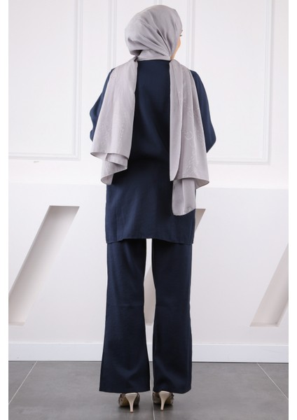 Lacivert Boncuk Işlemeli Tunik Pantolonlu Takım modelleri