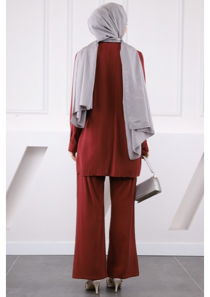 Bordo Boncuk Işlemeli Tunik Pantolonlu Takım modelleri