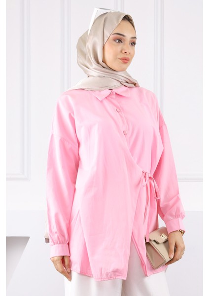 Pembe Yandan Bağlamalı Modal Tunik