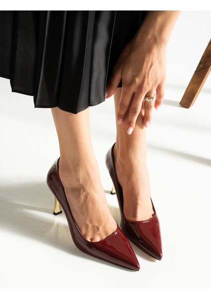 Bordo Rugan Stiletto Konforlu Günlük ve Özel Gün Kadın Topuklu Ayakkabı fırsatları