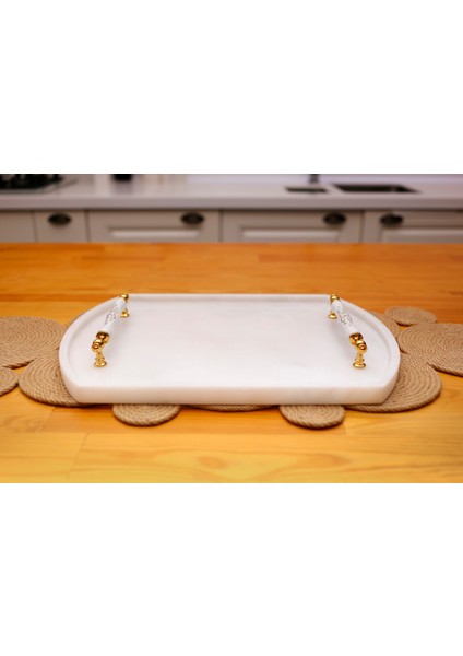 Regalia 40CM Beyaz Mermer Tepsi - Lüks Kulplu Mermer Sunum Tepsisi - Çay Kahve Ikramlığı - Lüks Beyaz Mermer Büyük Tepsi indirimleri