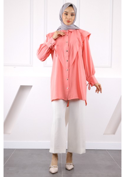 Pembe Ön Detaylı Kol Bağlamalı Tunik modelleri