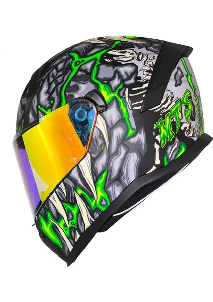 Motosiklet Kask Ece 22.R06 Güneş Vizörlü Full Face Motor Kaskı Skull Yeni