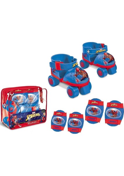 Spiderman Çantalı Kask, Dizlik ve Dirseklikli 4 Teker Paten Seti - 22 - 29 Numara Için Ayarlanabilir