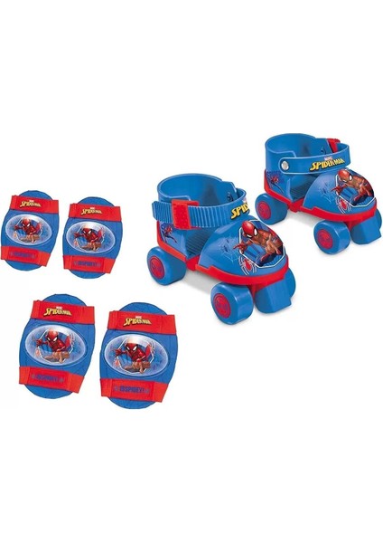 Spiderman Çantalı Kask, Dizlik ve Dirseklikli 4 Teker Paten Seti - 22 - 29 Numara Için Ayarlanabilir