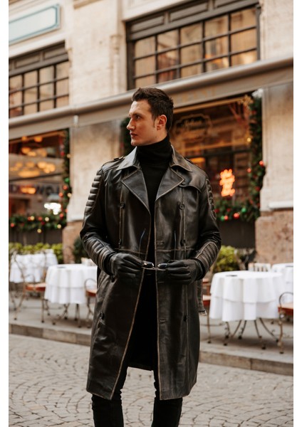 Erkek Hakiki Deri Eskitme Trençkot fiyatları
