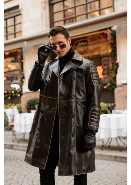 Erkek Hakiki Deri Eskitme Trençkot modelleri