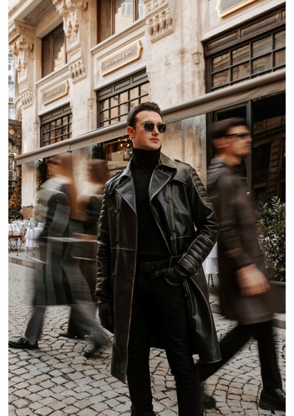 Erkek Hakiki Deri Eskitme Trençkot fırsatları