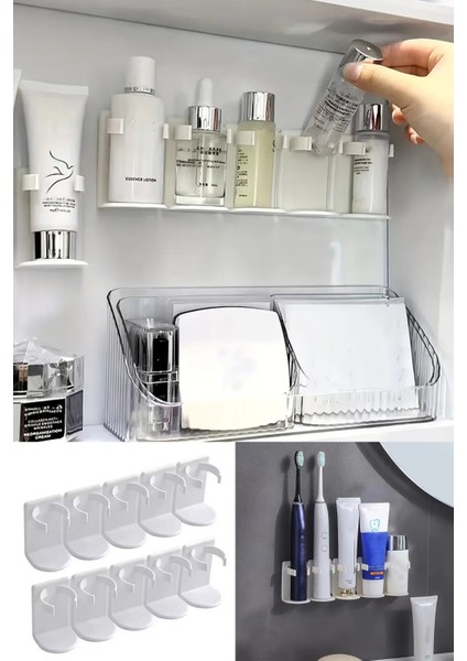 6'lı Ayarlanabilir Duvara Monte 5 Bölmeli Raf Pratik Banyo Mutfak Rafı Yapışkanlı Kesilir Askılık modelleri