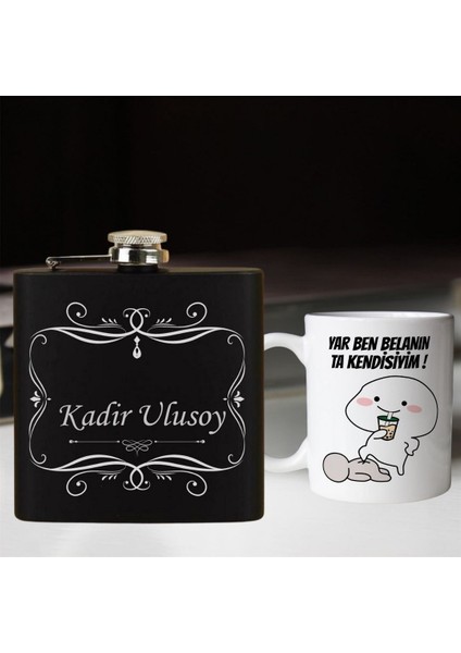 Kişiye Özel Cep Matarası ve Yar Ben Belanın Ta Kendisiyim Kupa Bardak Hediye Seti