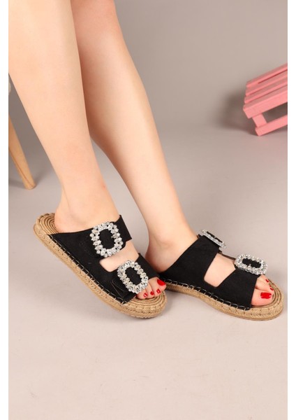 Janet Çift Taş Tokalı Terlik Siyah