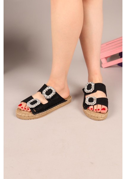 Janet Çift Taş Tokalı Terlik Siyah modelleri