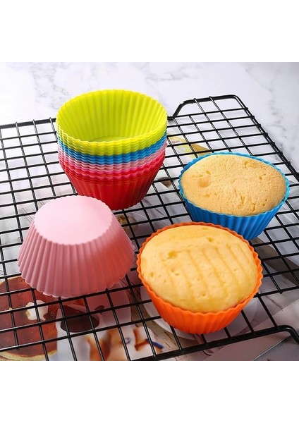 30 Adet Silikon Muffin Kek Kapsülü Yeniden Kullanılabilir Cupcake Browni Kek Kalıbı Renkli modelleri