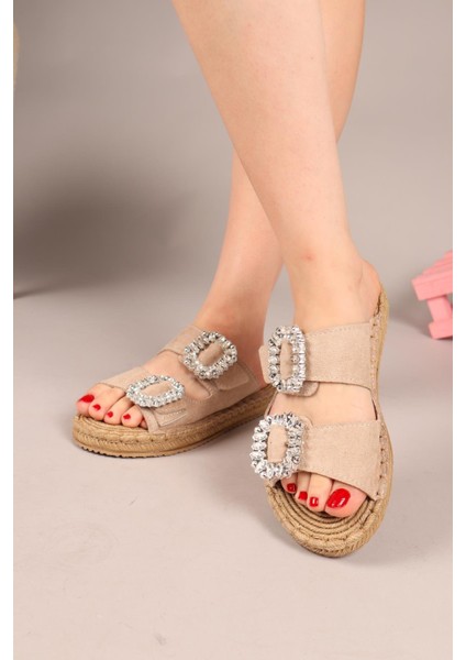 Janet Çift Taş Tokalı Terlik Bej