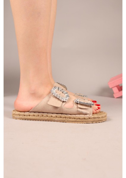 Janet Çift Taş Tokalı Terlik Bej