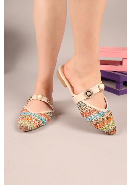 Straw Aksesuarlı Hasır Terlik Multi