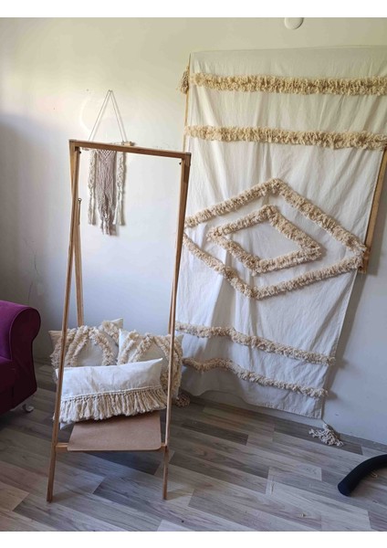 Bohem El Yapımı Ponponlu Çok Amaçlı Örtü Yatak Runneri Koltuk Şalı Tek Kişilik Yatak Örtüsü 160 x 180