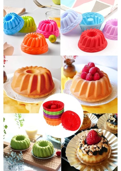 6'lı Silikon Muffin Kek Kapsülü Yeniden Kullanılabilir Göbekli Cupcake Browni Kek Kalıbı Renkli