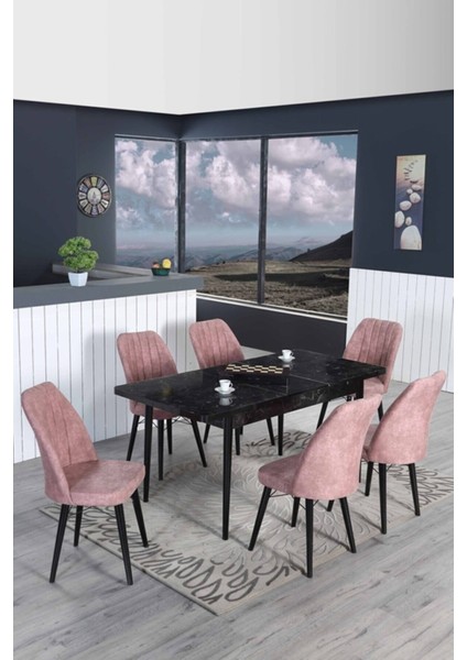 6 Kişilik Açılır Masa Sandalye Takımı Mutfak Masası Takımı Yemek Masası Salon Masası
