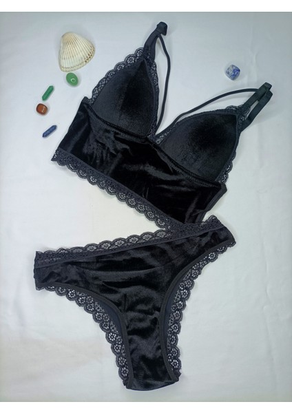 Kadife Dantel Sütyen Takım Bralet