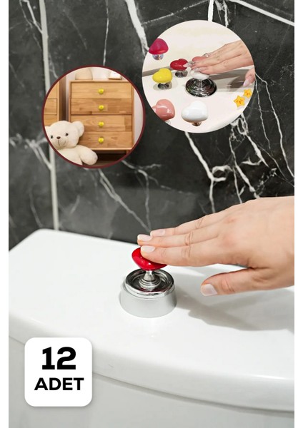 12'li Kalpli Klozet Basma Butonu Çok Amaçlı Yapışkanlı Dolap Çekmece Tutacağı Şifon Kapağı Kulpu