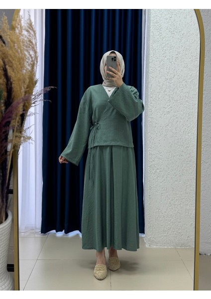 Serona Üstü Kimono Etekli Çilek TAKIM-EK556 Mint Kadın Tesettür Etekli Takım-Tam Yazlık-Uygun -Serin Kumaş-Tesettür Kimonolu Etekli Takım-Sade ve Rahat Model