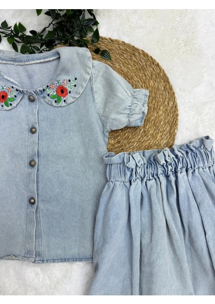 Kız Çocuk Kot Etekli 2li Takım modelleri