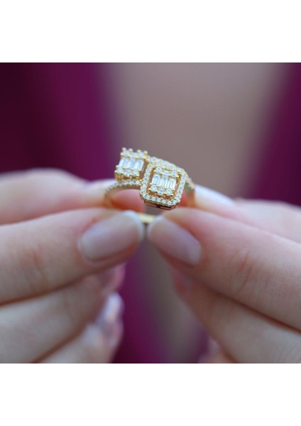 Floral Vine Halo Baget Kesim Gold Kaplama Sky Diamond Gümüş Yüzük fiyatları