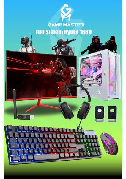 Full Sistem Set Hydra 1660 Ryzen 5 5500 Cpu 16GB 3200MHZ Ram 512GB M.2 SSD Gtx 1660 23.8" 165hz Monitör Beyaz Gaming Pc