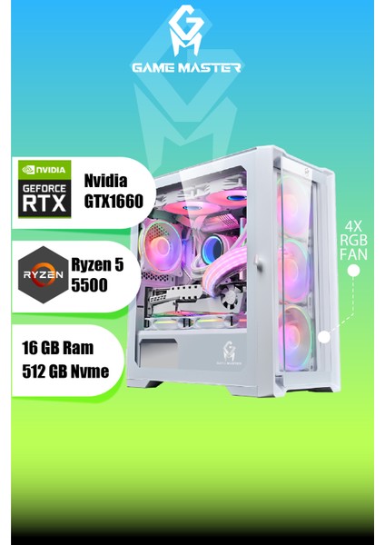 Full Sistem Set Hydra 1660 Ryzen 5 5500 Cpu 16GB 3200MHZ Ram 512GB M.2 SSD Gtx 1660 23.8" 165hz Monitör Beyaz Gaming Pc