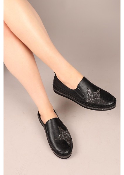 Astral Yıldız Taşlı Lastikli Sneakers Siyah