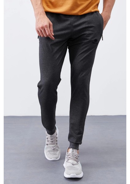 Antrasit Melanj Fermuar Cepli Dar Kalıp Jogger Erkek Eşofman Alt - 84343 modelleri