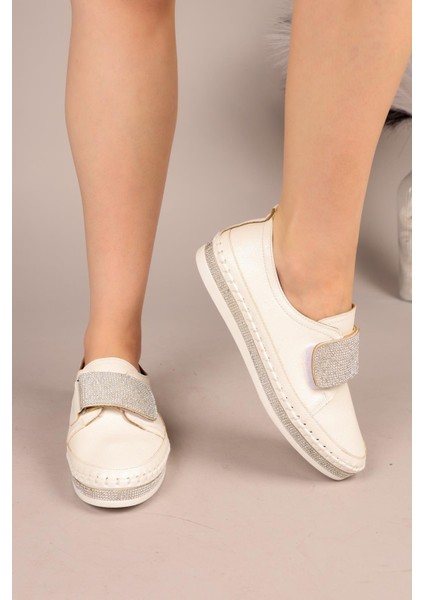 Stone Taşlı Cırtlı Sneakers Beyaz