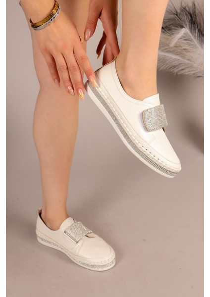 Stone Taşlı Cırtlı Sneakers Beyaz modelleri