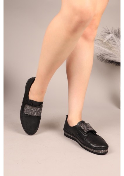 Stone Taşlı Cırtlı Sneakers Siyah