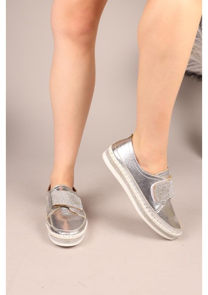 Stone Taşlı Cırtlı Sneakers Gümüş