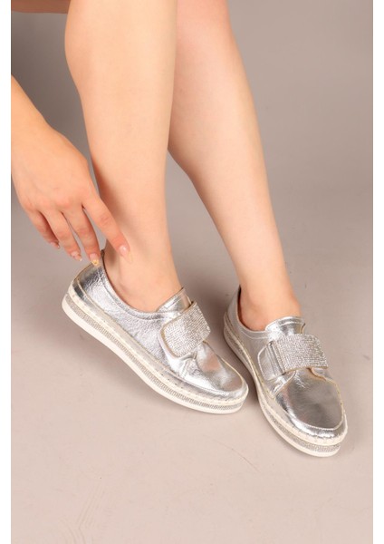 Stone Taşlı Cırtlı Sneakers Gümüş