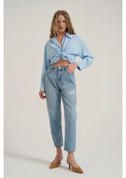 Yırtık Detaylı Denim Pantolon modelleri