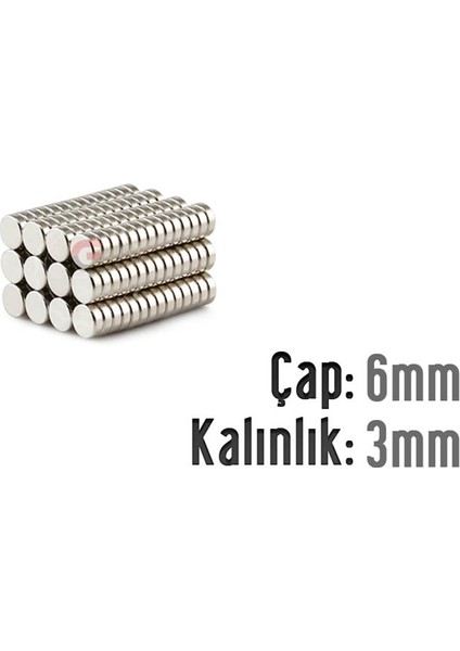 Neodyum Mıknatıs Silindir Çap 6mm , Kalınlık 3mm ( 10 Adet)