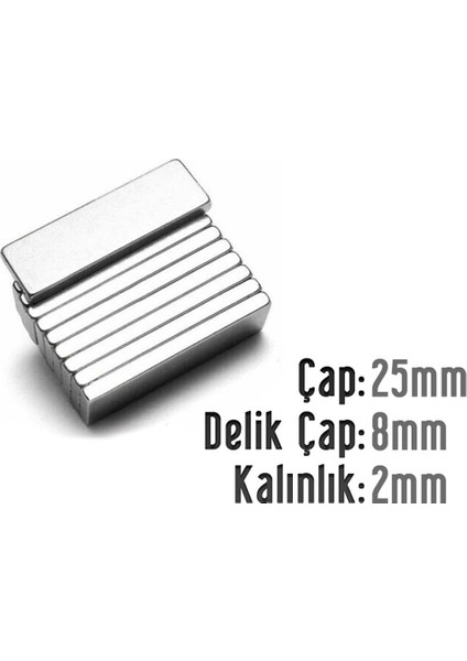 Neodyum Mıknatıs Köşeli 25X8MM , Kalınlık 2 mm ( 2 Adet)