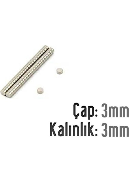 Neodyum Mıknatıs Silindir Çap 3mm , Kalınlık 3mm ( 30 Adet)